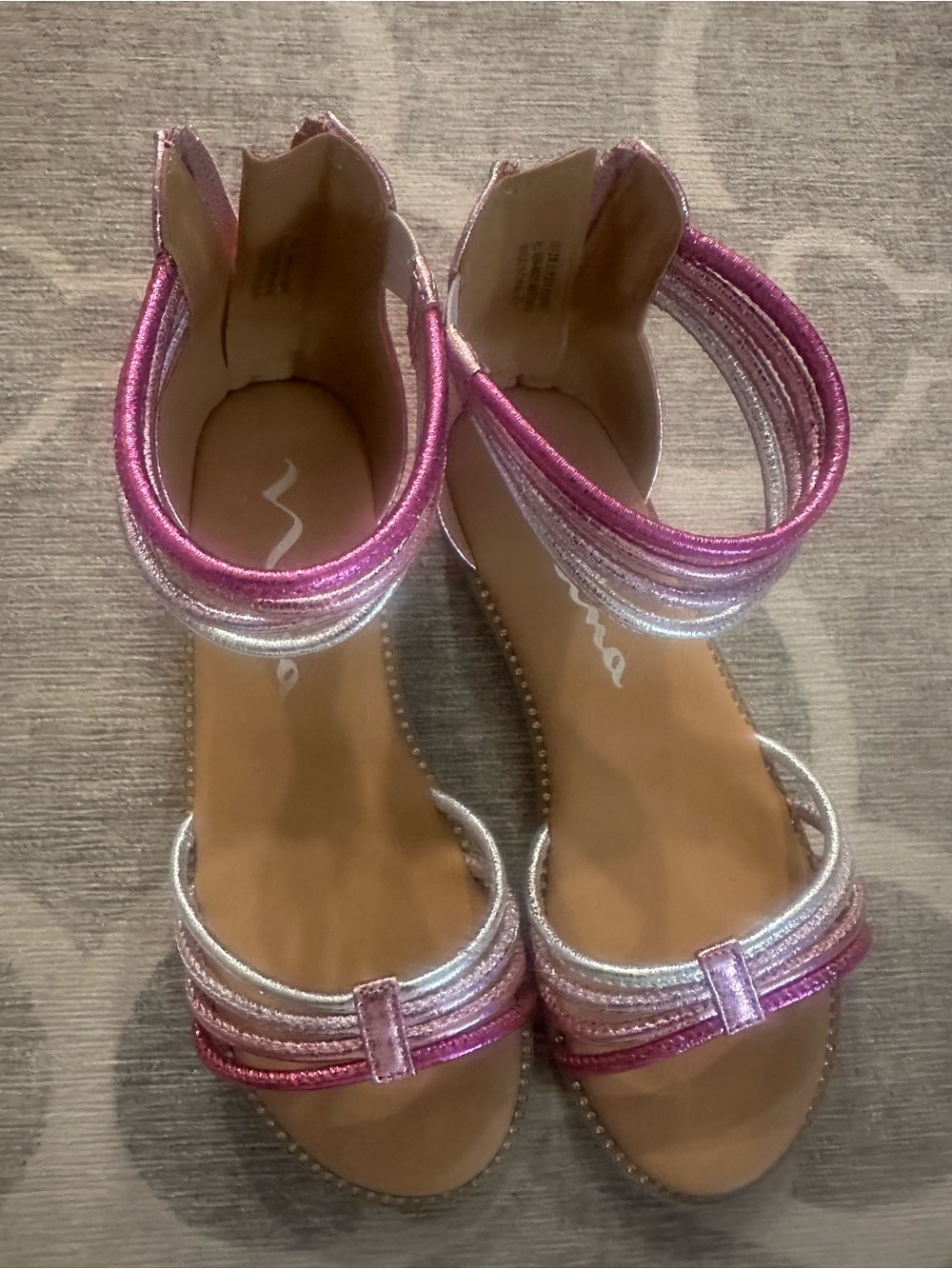 Nina girls Brianna Pink Crinkle Metallic Back Zip Sandals,